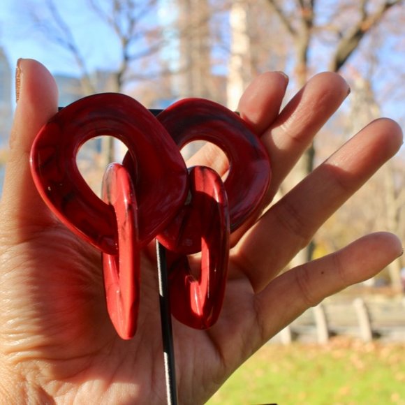 New Red Tortoise Layered Big Circle Chain Earrings - Picture 9 of 12